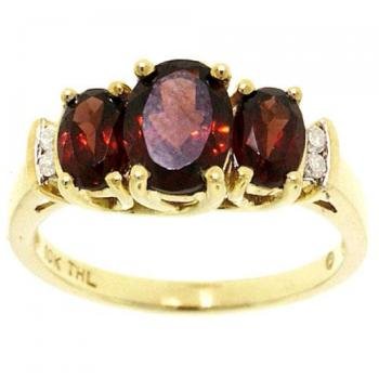 1.50 Carat 3 Stone Oval Cut Garnet Diamond 10K Yellow Gold Ring