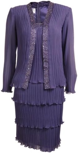 Chiffon Mock Jacket Tiered Dress (4P, Violet)