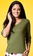Ladies' V-neck Tee Shirt with 3/4 Sleeves