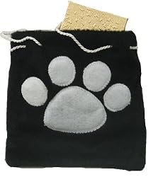 Paw Print Small Velvet Gift Bag - Black w/ White Paw