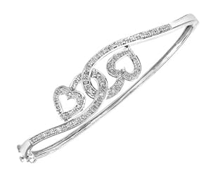 Bracelet - Femme - Coeur - Or Blanc 375/1000 (9 Cts) 8 Gr - Diamant