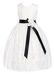 Girls Lace Knee Length Flower-Girl Dress  With a Ribbon  and a Sash 