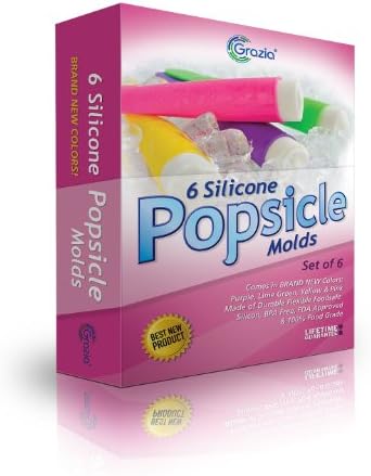 GRAZIA® - Set of 6 Premium Silicone Popsicle Molds - NEW Vibrant 2014 Colors, Popsicle Mold, Norpro, FDA Approved & BPA Free, Make Healthy Popsicles and Smoothie Pops, Use your Imagination as to what you can Create with the Whole Family, NON STICK & Flexible and they Clean Super Easy. FREE 5 Recipe Smoothie e-Book!!
