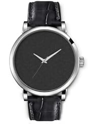 SPRAWL Aanalog Fashion Series Silver Ladies Watches of Genuine Black Leather Strap,Unique Wrist Watch for Women Girls Designed with Texture of dark gray bricks