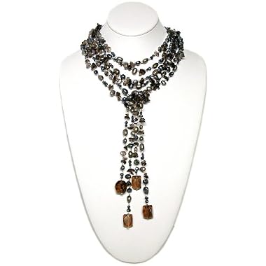 HinsonGayle Glamour Collection "Kiera" Double Strand Black Cultured Pearl Lariat Necklace