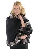 Cashmere Cape Wrap-Chinchilla Rex Black Fox Trim