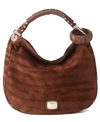 Authentic Jimmy Choo Day Medium Zebra Printed Suede Hobo Handbag Cognac Brown