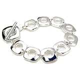 Sparkling High Polish Silver Plated Link Bracelet with Toggle Clasp