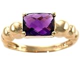 14K Yellow or White Gold Beaded Octagon Gemstone Ring-Amethyst/Briolette-full, half sizes from 5-8.5