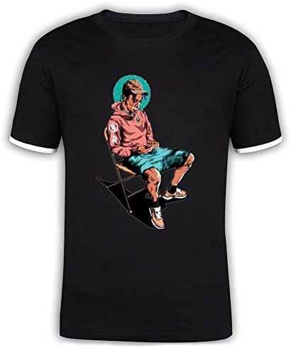 Gaojidiang Travis Scott La Flame Mercerized Cotton Mens Graphic T Shirts Black XL