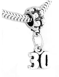 Sterling Silver Number 30 Dangle Bead Charm