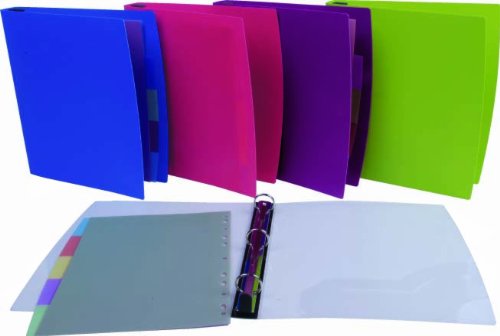 Filexec Ez Comfort 3 Ring Binder, 2 Inch Capacity, 5 Tabbed Dividers, Opaque, Letter size, Pack of 4, Blue, Hot Pink, Purple, Green (50152-6474)