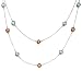 Sterling Silver w/ Chocolate and Aqua Glass Double-Chain Station Necklace