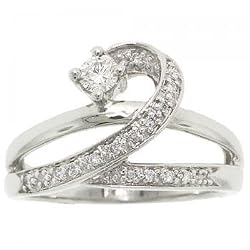 Womens 1/4CT Diamond Spiral Size 7 Ring Crafted in 14K White Gold
