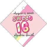 Baby Keepsake: Candy Stripe Design Sweet Sixteen Diamond Shaped Personalized Thank Yo (Set of 36)