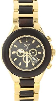 Men's Wooden Watch Sandalwood Gold-Tone Date Quartz Handmade Wood Watch