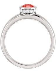 10K White Gold 7.00x5.00mm Oval Cut Chatham Created Padparadscha Sapphire and Diamond Ring -- LIFETIME WARRANTY