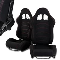 Universal JDM Black Reclinable Racing Seats with Red Stitching