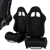 Universal JDM Black Reclinable Racing Seats with Red Stitching