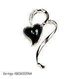 Italian Design Black Onyx & Swarovski Crystal Open Heart Design Fine Sterling Silver Pendant Necklace with Rhodium Plated (come with 16 or 18 Italian Sterling Silver Chain) - Matching Earrings SKU EQEDASE0596K