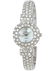 Peugeot Womens 326CL Silver-Tone Full Clear Crystal Glitz Cuff Watch