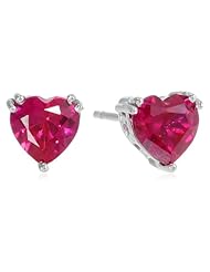 10k White Gold Heart-Shaped Created Ruby Earrings