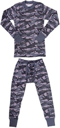 Platinum Junior Boy's Camouflage 2 Piece Thermal Long Sleeve and Pant Underwear Set (Grey, 10)