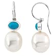 14K White Gold Paspaley South Sea Cultured Pearl and Turquoise Earrings - 11.00mm