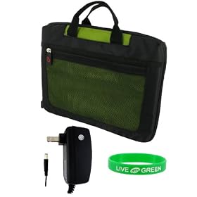 Acer Aspire One AOD150-1669 10.1-Inch Lightweight Checkpoint Friendly Netbook Bag with Home Wall Charger - Green Black