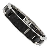 Men's Titanium ID Bracelet with Black Carbon Fiber Inlay and CZ 8.5 can be sized