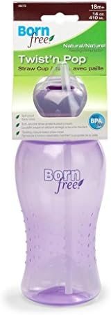 1 Bornfree 14 Oz Twist 'N Pop Straw Cup, New, BPA Free, 4 Colors Available Purple