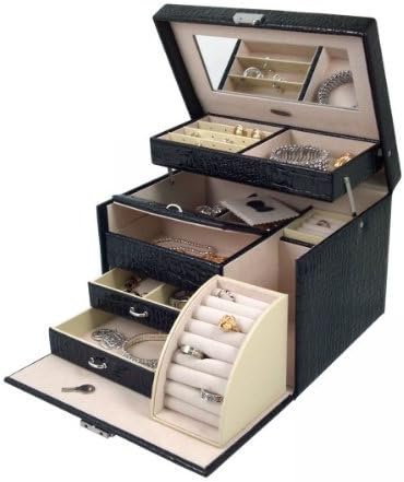 Mele and Co. Dahlia Drop Front Jewelry Box with Lock in Black