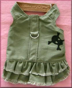 Doggles DOHADJXX-07 Harness Dress - Denim XXS Green Fringe with Skull