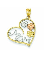 14K Gold Tricolor MOM & Flowers Pendant