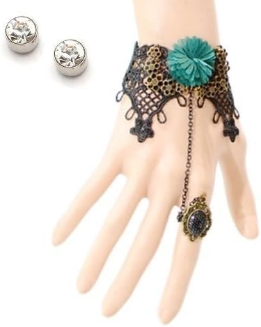 Cosplay of retro cool and fashionable bracelet Gothic V series Visual system magnetic earrings 5 mm transparent set (01. green flower + black rings)
