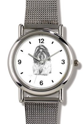 SHIH TZU DOG (MS) - WATCHBUDDY® ELITE Chrome-Plated Metal Alloy Watch with Metal Mesh Strap - Large Size (Men's or Jumbo Women's Size)