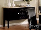 Server Sideboard with Marble Top and Wine Rack in Black Finish