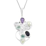 2.4 Cttw Multi-Gemstone 925 Sterling Silver Assymetrical Pendant