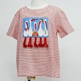 (ラナナチュラルウェアー) Lana Naturalwear オーガニックコットン100% ベビー & キッズ アップリケ調 Tシャツ こうのとり <strong>トマト</strong>ストライプ