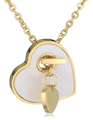Stainless Steel Heart with Mother Of Pearl 18Kt Gold Plated Pendant Necklace