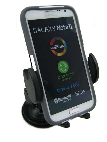 High Grade Samsung Galaxy Note 2 / Galaxy S4 Mobile Phone Flexible Windshield Dash or Vent Mount Cradle Holder (Accommodates All Silicone Skins and Carrying Cases)