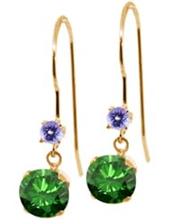 1.26 Ct Round Green Diamond Blue Tanzanite 14K Yellow Gold Earrings