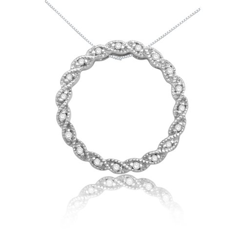 10k White, Yellow or Rose Gold Diamond Circle Pendant (.07 cttw, H-I Color, I2 Clarity), 18"