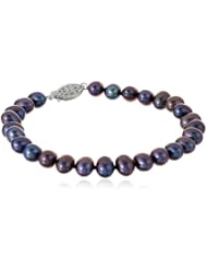 14k Yellow Gold Dyed Peacock Black Freshwater Cultured Pearl AA Grade 6.5-7mm Bracelet, 7.25"