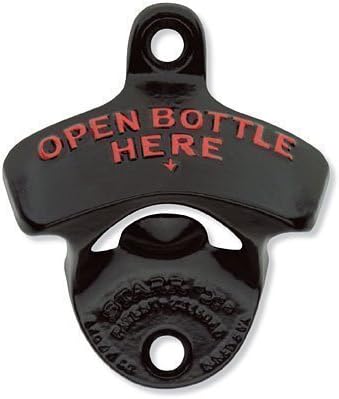 Bottle Opener Accessory Bundle: 1 Magnetic Bottle Cap Catcher + 1 "Open Bottle Here" Black Powder Coated Wall Mounted Bottle Opener
