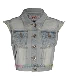 Ladies Womens Denim Blue Gilet Waist Coat Jacket Bleach Mid Dark Wash 8 10 12 14