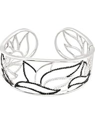 Genuine Spinel & Diamond Hinged Cuff Bracelet Sterling Silver 5/8 Ct Tw Spinel-Black 68249