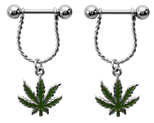 Body Accentz™ Nipple Ring Bars Marijuana Pot 