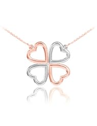 14k Rose and White Gold Four-Leaf Heart Clover Necklace