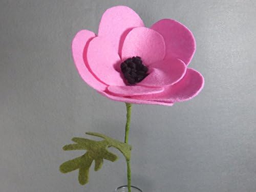 Pink Poppy Flower Made of Felt - Pink Flower - Artifical Flower on a Long Stem - Fake Flower - Felt Flower - Artificial Poppy - Fake Poppy